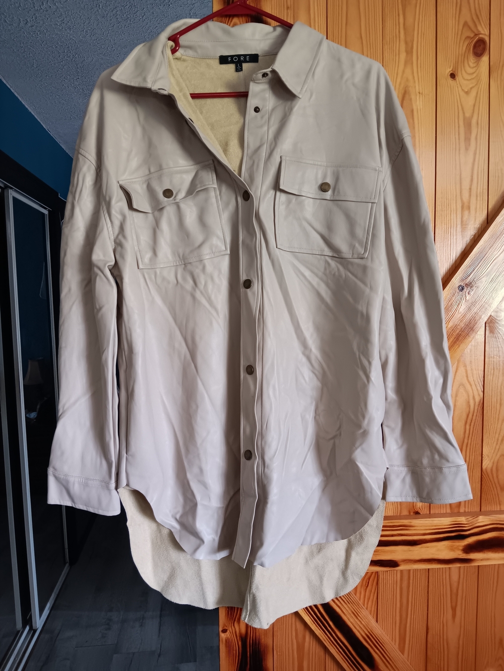 Lightweight Women's Beige Faux Leather Shacket